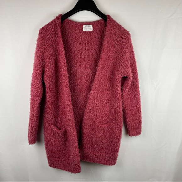 Zara Other - Zara knit girls fuzzy open front oversized long cardigan red sz 12